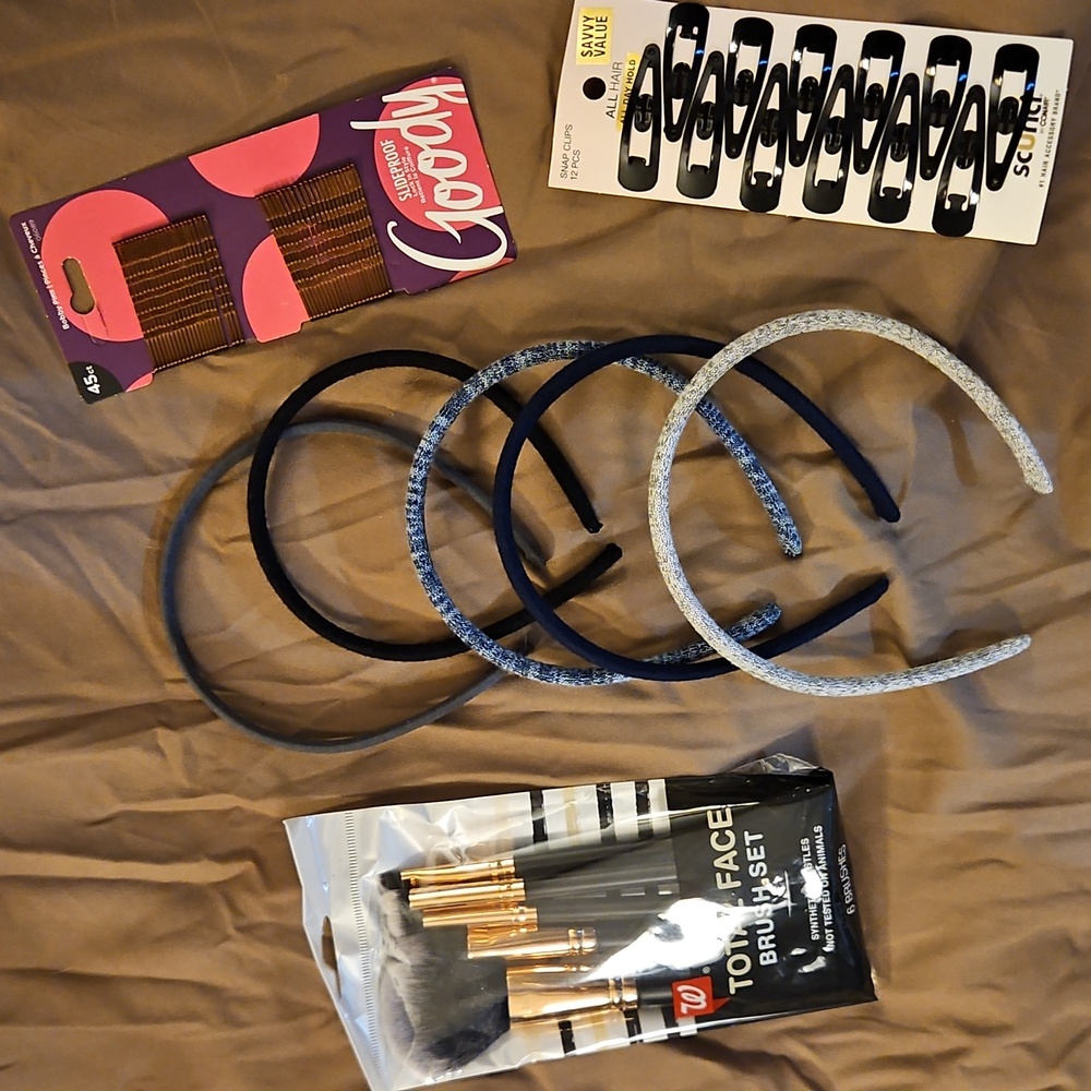 Black and Blue Headband Set, Make Up Brushes And Misc Hair Accessories